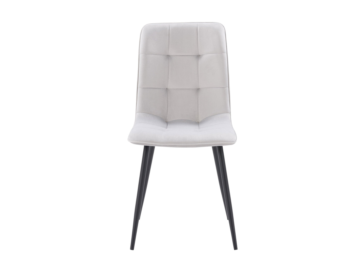 Light grey velvet upholstered dining chairs, set of 2, with tufted backs, wooden legs, and elegant design perfect for modern dining rooms.
