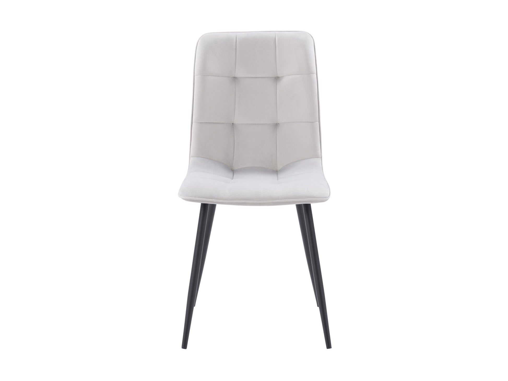 Light grey velvet upholstered dining chairs, set of 2, with tufted backs, wooden legs, and elegant design perfect for modern dining rooms.