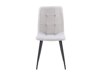 Light grey velvet upholstered dining chairs, set of 2, with tufted backs, wooden legs, and elegant design perfect for modern dining rooms.