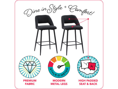 Black velvet bar stools set of 2 with gold metal legs, plush cushioning, and curved backrest for modern kitchen or bar decor.