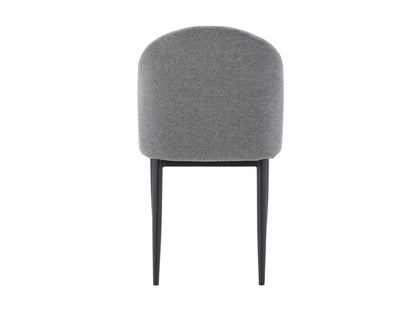 Set of 2 grey curved dining chairs with plush upholstery, sleek metal legs, and modern design, perfect for contemporary dining rooms, offering comfort and style with a minimalist aesthetic.