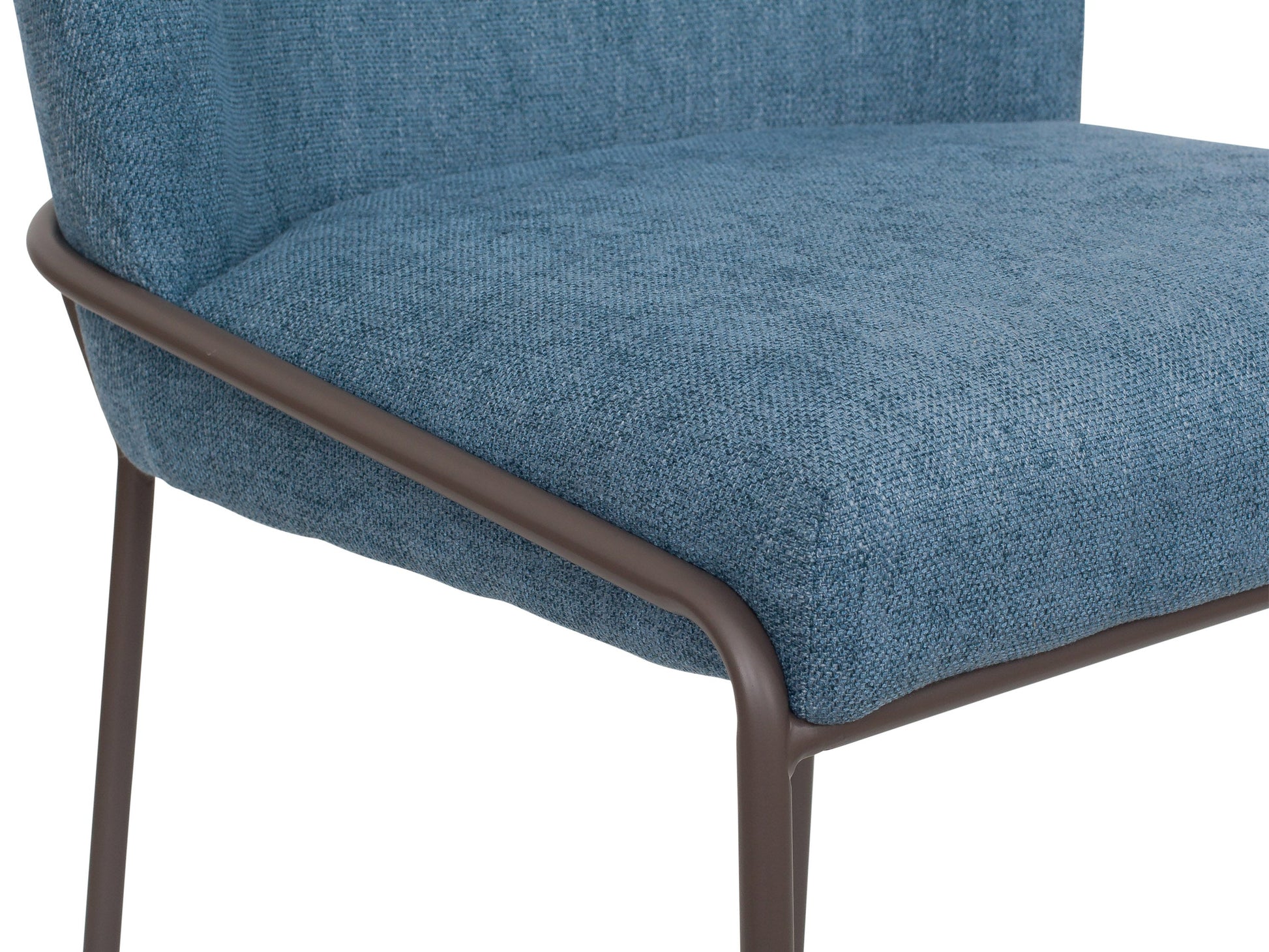 Set of 2 high back upholstered dining chairs in blue with wooden legs, featuring a soft fabric texture and sleek design, perfect for modern dining rooms.