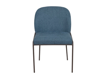 Set of 2 high back upholstered dining chairs in blue with wooden legs, featuring a soft fabric texture and sleek design, perfect for modern dining rooms.