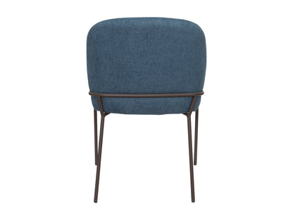 Set of 2 high back upholstered dining chairs in blue with wooden legs, featuring a soft fabric texture and sleek design, perfect for modern dining rooms.