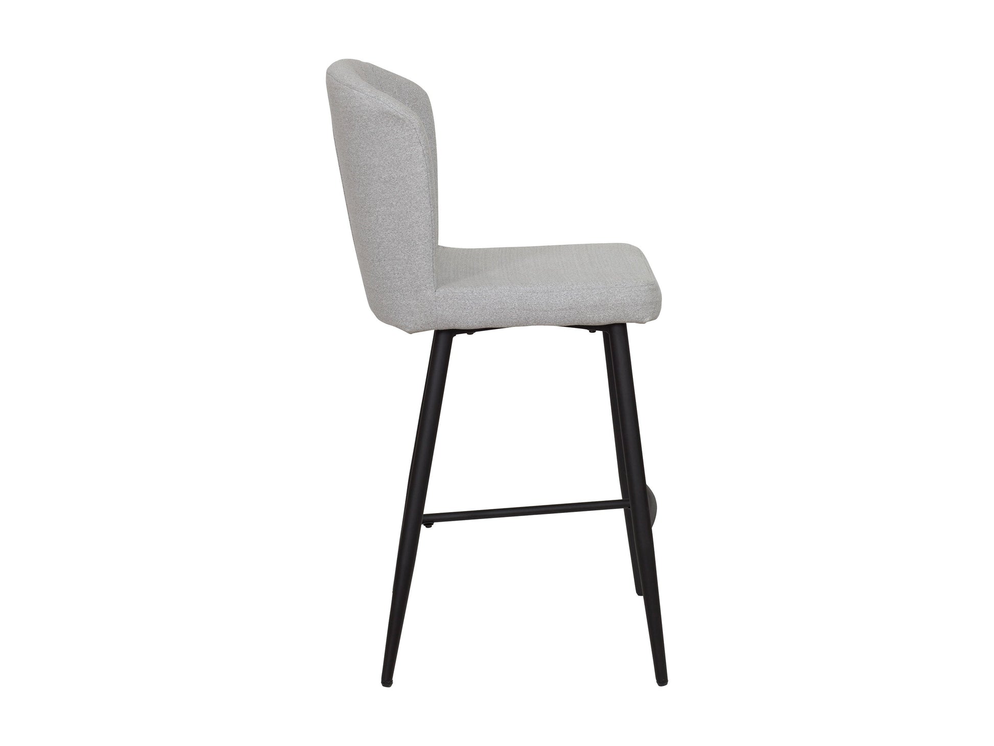Set of 2 light grey metal bar stools with cushioned seats, sleek modern design, and sturdy frame. Ideal for kitchen islands or home bars.