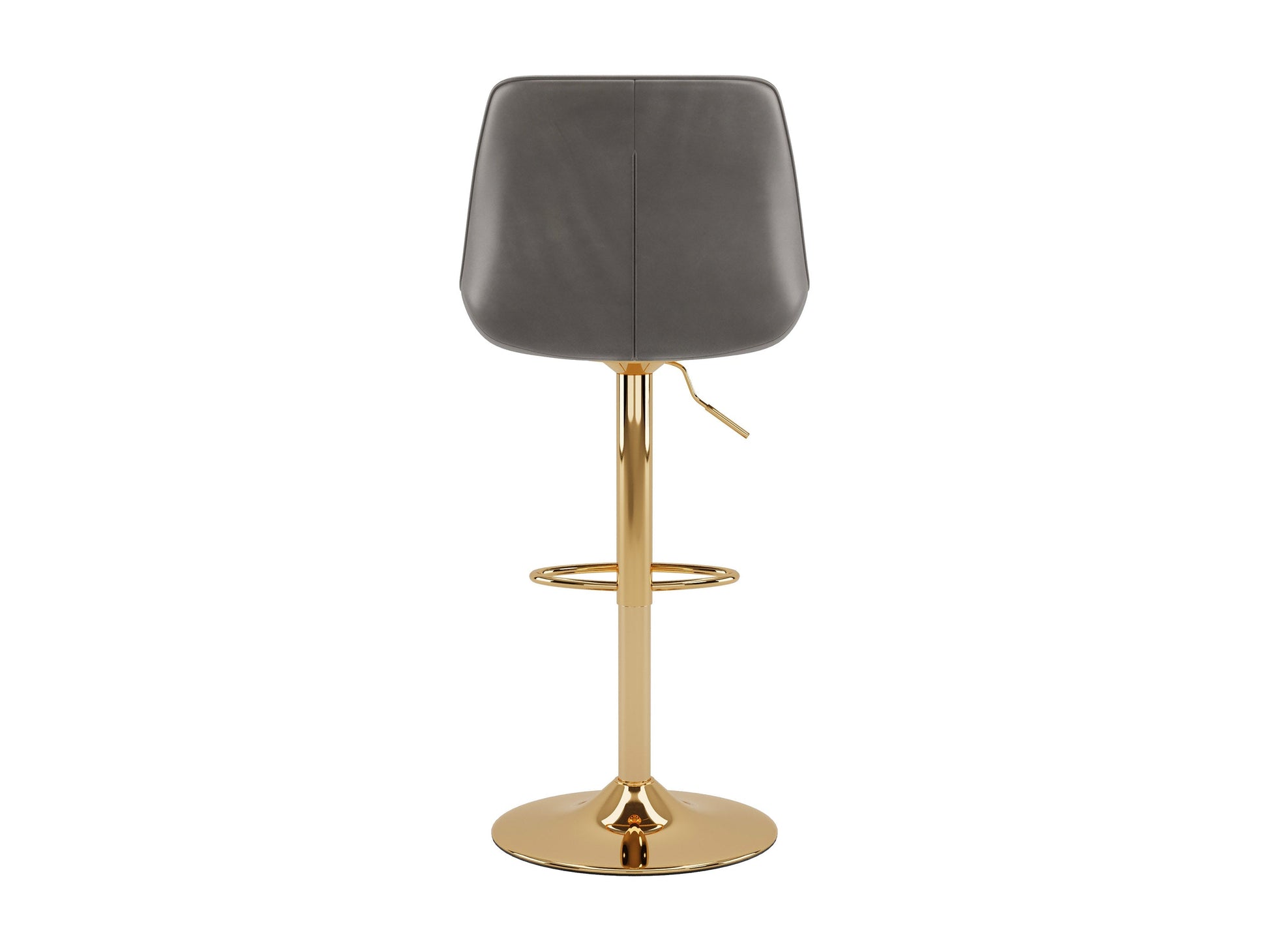 Alt Text: Set of 2 adjustable gold bar stools with grey cushioned seats, featuring sleek metal frames and footrests, perfect for modern kitchen or bar areas.