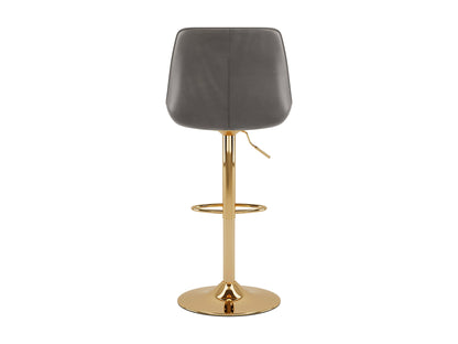 Alt Text: Set of 2 adjustable gold bar stools with grey cushioned seats, featuring sleek metal frames and footrests, perfect for modern kitchen or bar areas.