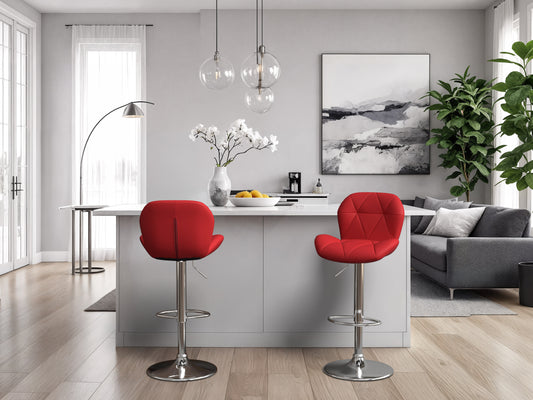 Geo-Tufted Red Vegan Leather Stools