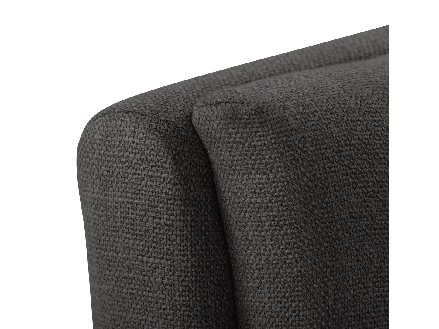 Dark grey button tufted bar stools with wooden legs and footrest, featuring plush fabric upholstery and a classic design, perfect for modern and contemporary kitchen or bar settings.