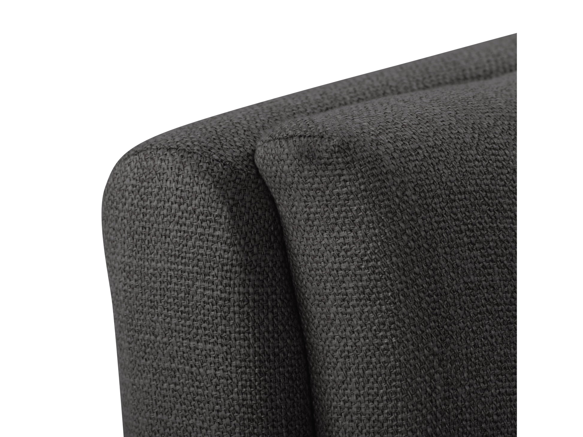 Dark grey button tufted bar stools with wooden legs and footrest, featuring plush fabric upholstery and a classic design, perfect for modern and contemporary kitchen or bar settings.