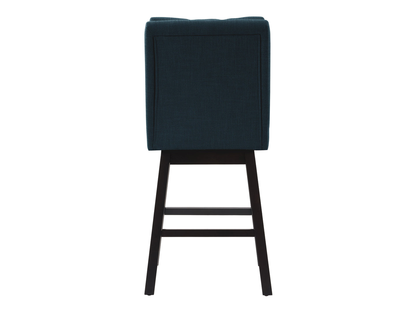 Blue button-tufted bar stools with wooden legs, upholstered in plush velvet fabric. Features a high backrest, comfortable cushioning, and a sleek, modern design perfect for kitchen islands or home bars.