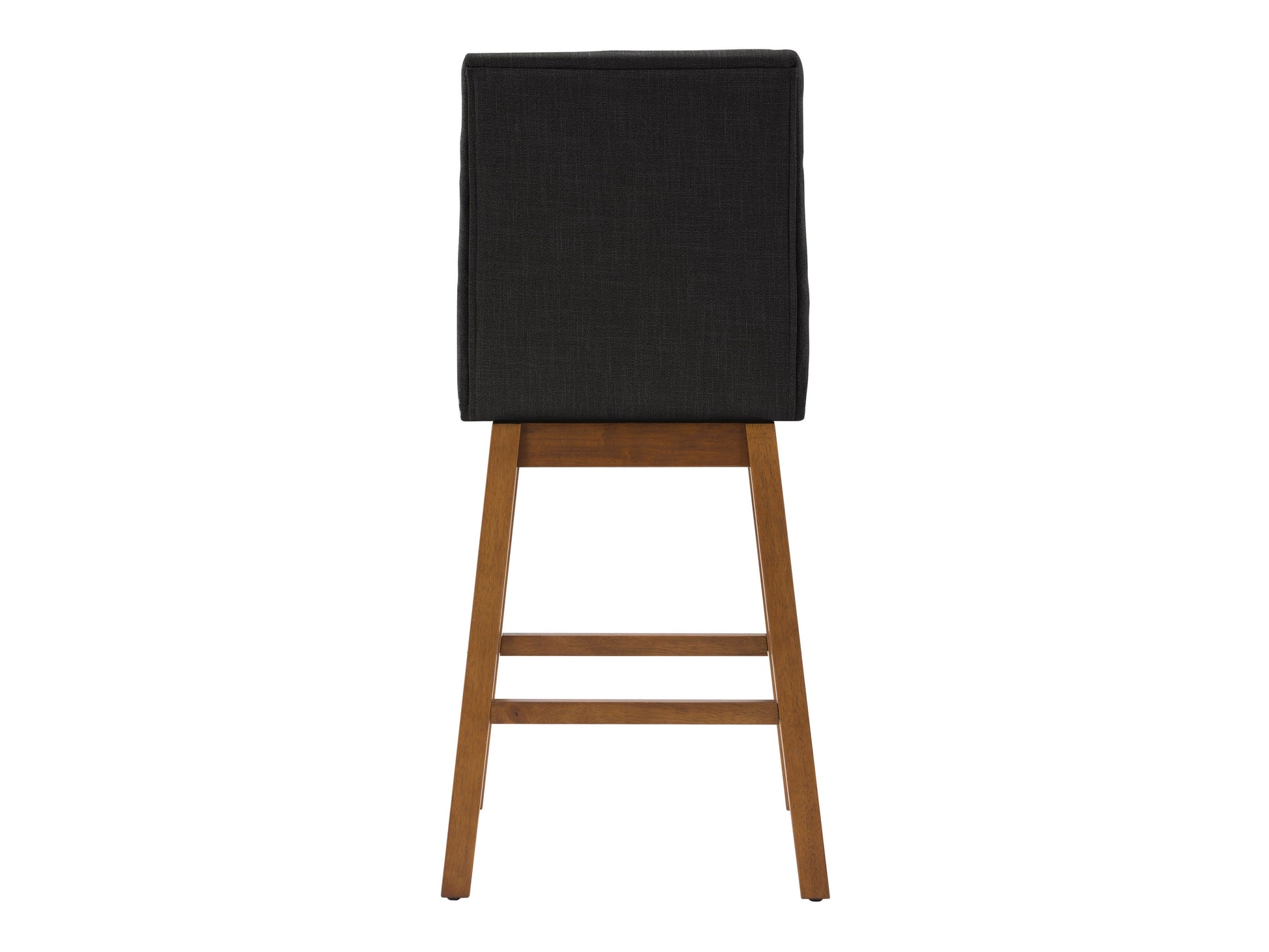 Dark grey channel tufted bar stool with plush velvet upholstery, sleek black metal legs, and a comfortable, modern design perfect for kitchen counters or home bars.