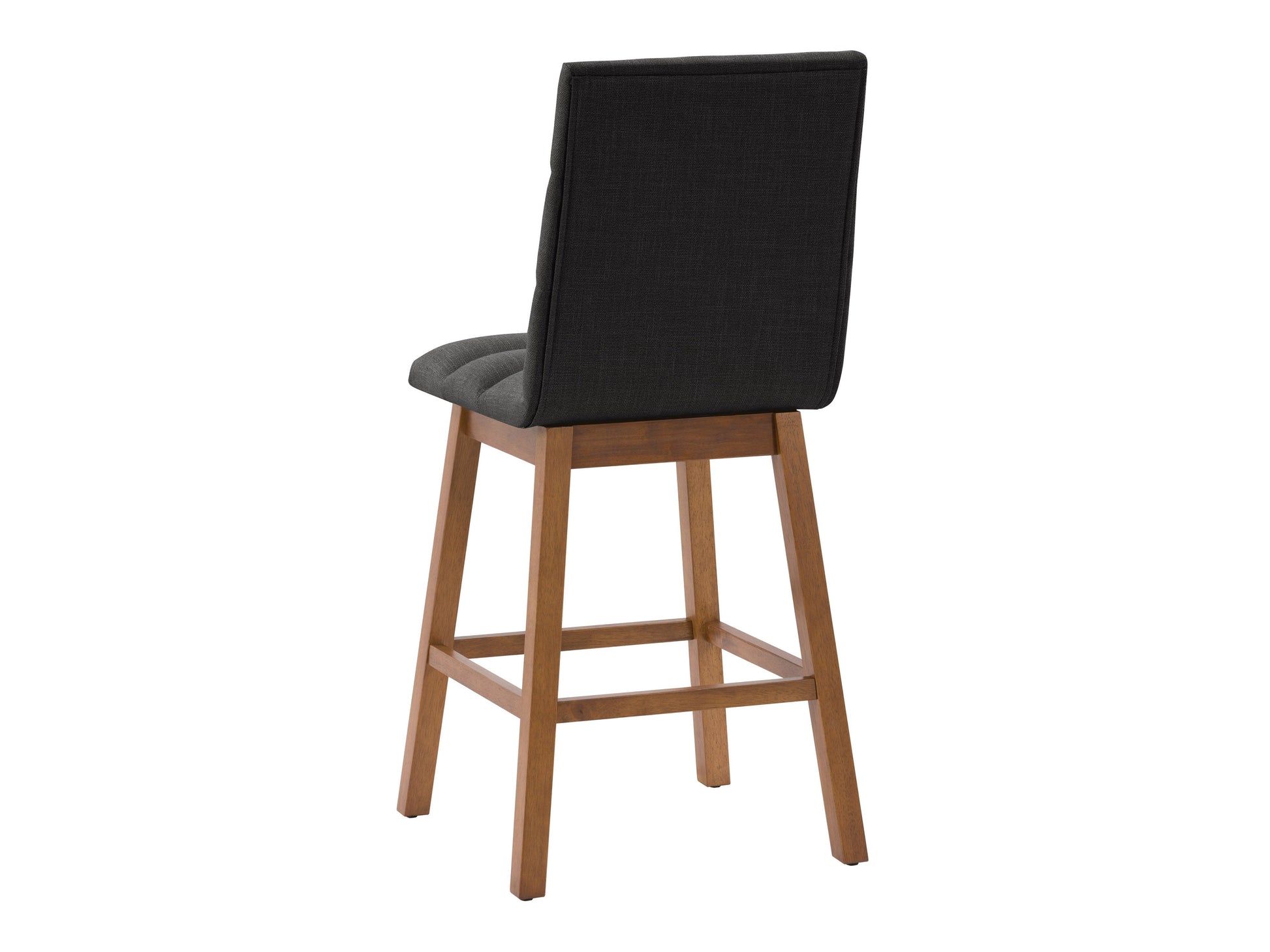 Dark grey channel tufted bar stool with plush velvet upholstery, sleek black metal legs, and a comfortable, modern design perfect for kitchen counters or home bars.