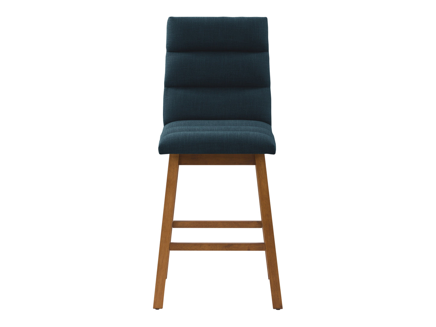 Blue channel tufted bar stools with black metal legs, featuring plush velvet upholstery and a modern design. Perfect for kitchen islands or home bars, combining comfort and style.