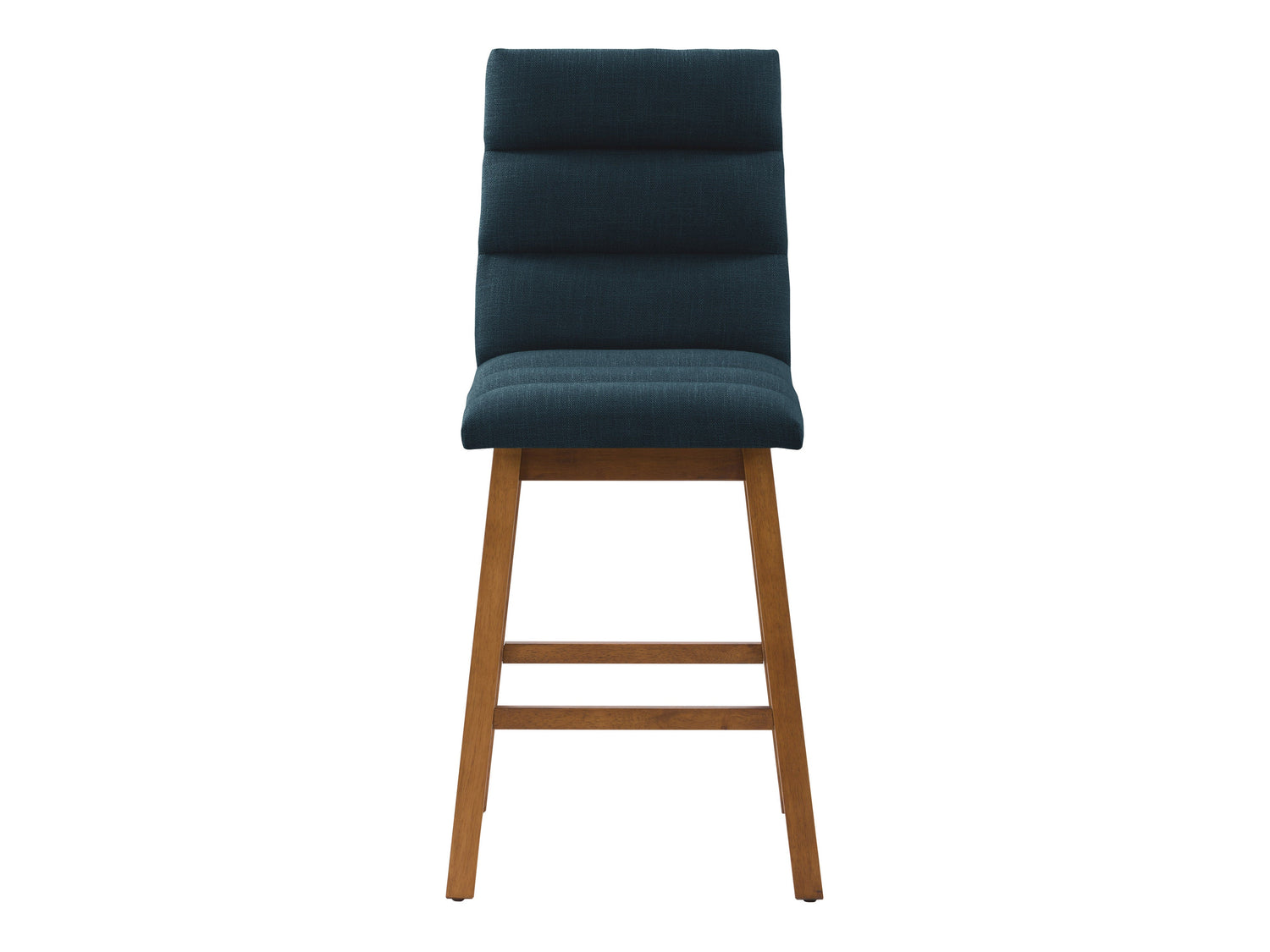 Blue channel tufted bar stools with black metal legs, featuring plush velvet upholstery and a modern design. Perfect for kitchen islands or home bars, combining comfort and style.