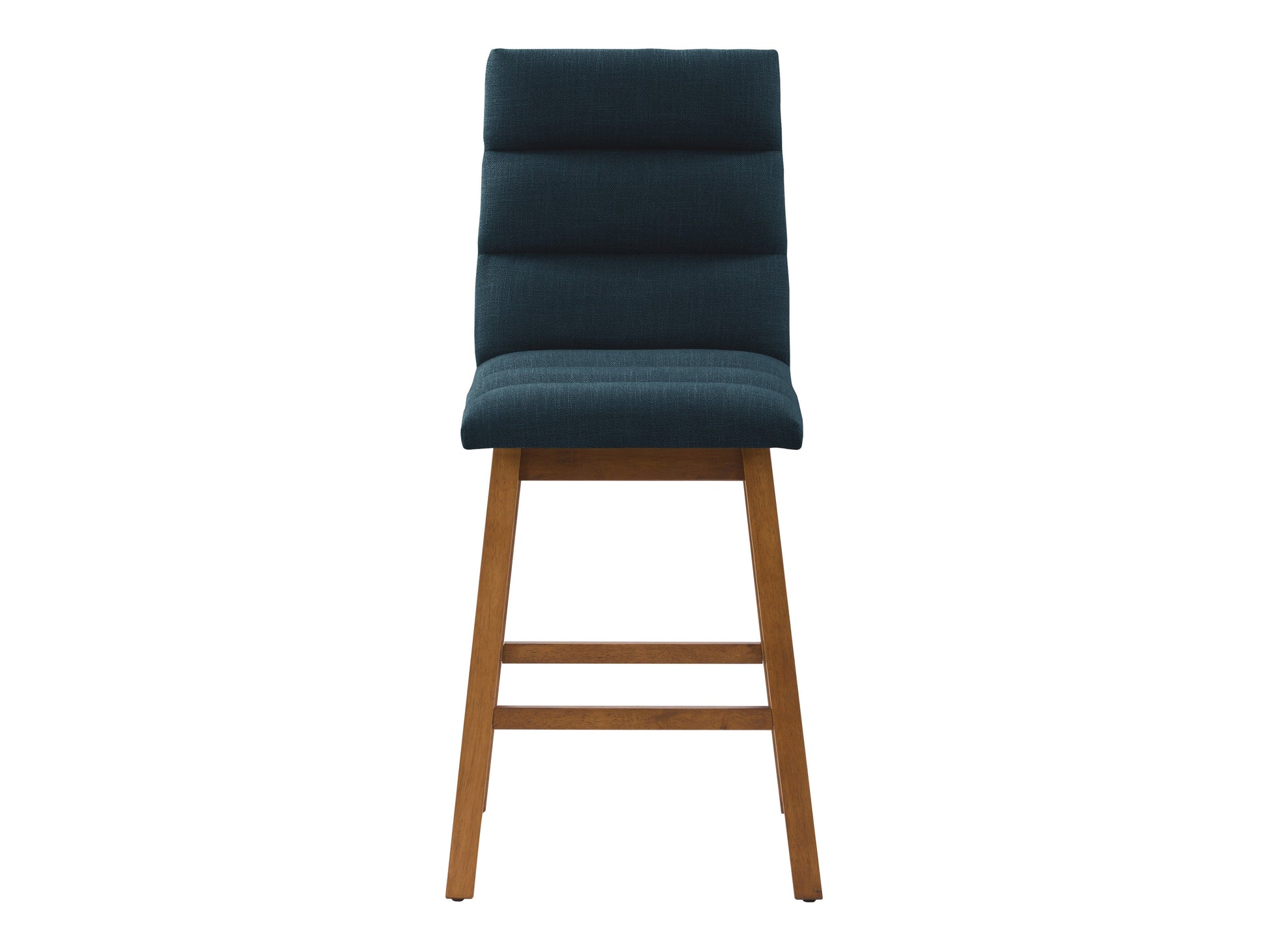 Blue channel tufted bar stools with black metal legs, featuring plush velvet upholstery and a modern design. Perfect for kitchen islands or home bars, combining comfort and style.