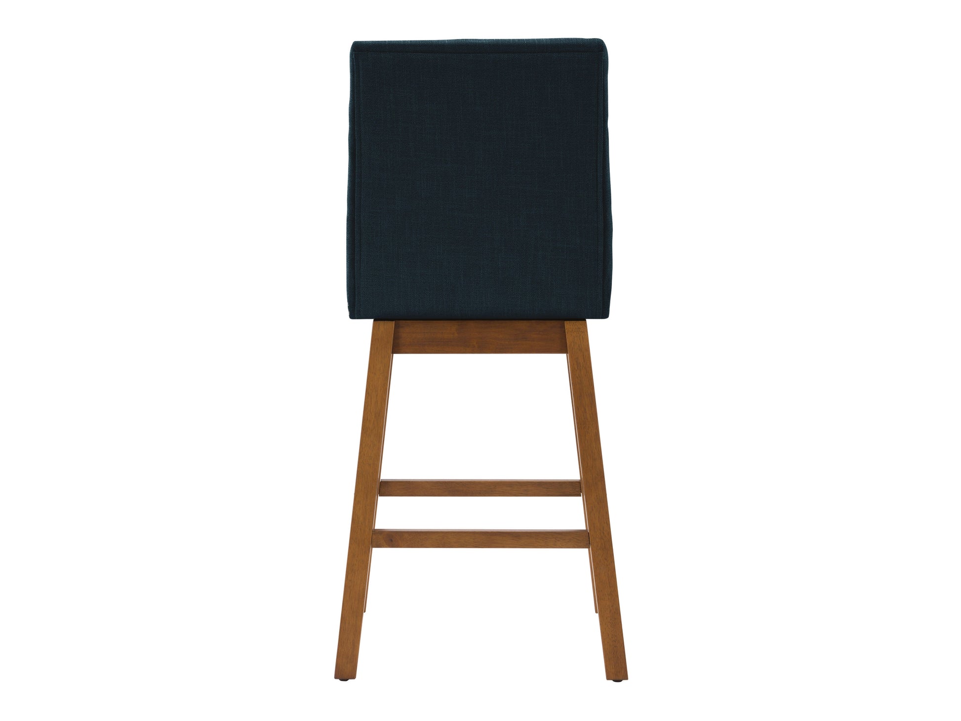 Blue channel tufted bar stools with black metal legs, featuring plush velvet upholstery and a modern design. Perfect for kitchen islands or home bars, combining comfort and style.