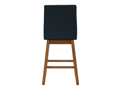 Blue channel tufted bar stools with black metal legs, featuring plush velvet upholstery and a modern design. Perfect for kitchen islands or home bars, combining comfort and style.
