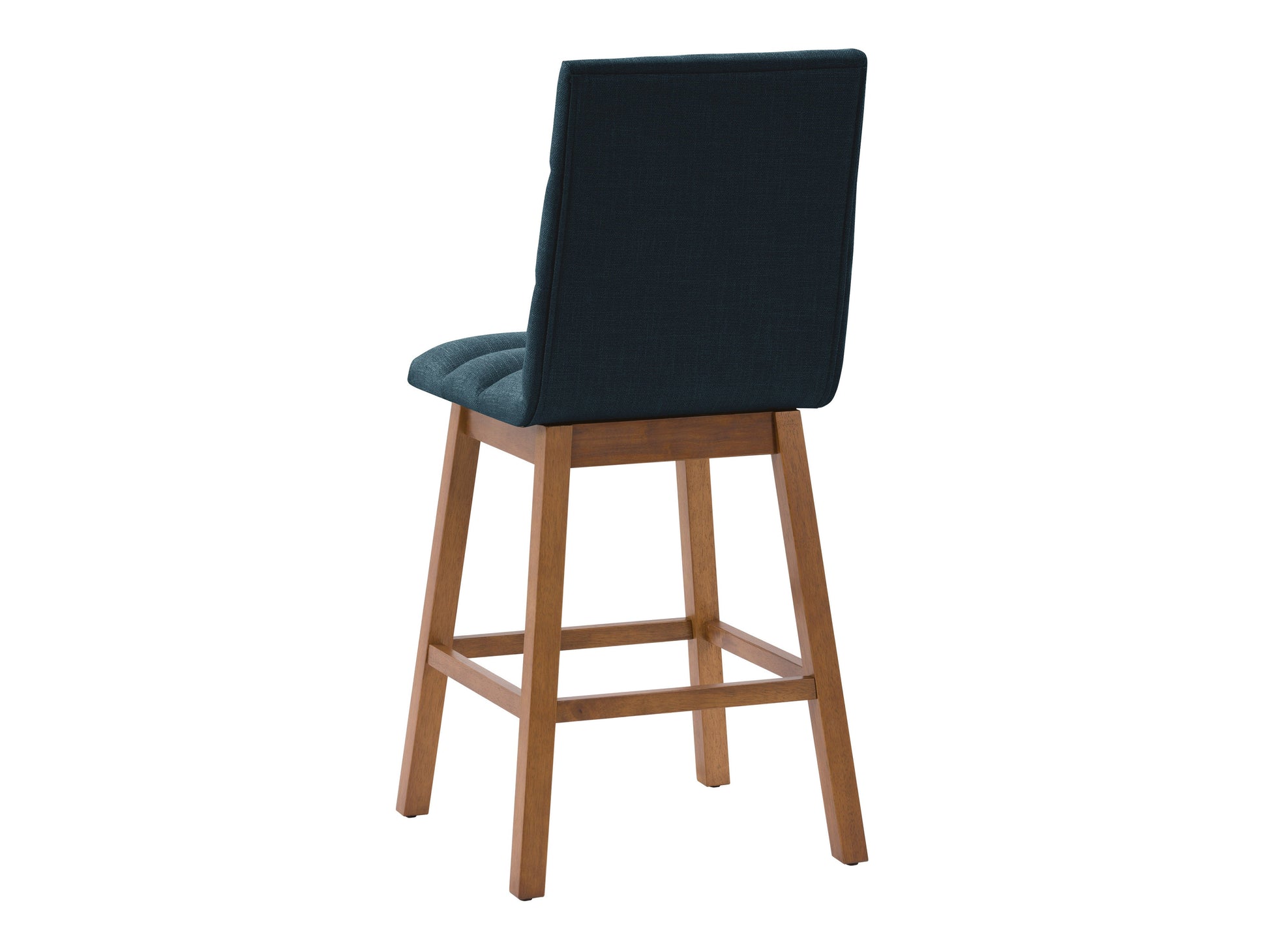 Blue channel tufted bar stools with black metal legs, featuring plush velvet upholstery and a modern design. Perfect for kitchen islands or home bars, combining comfort and style.