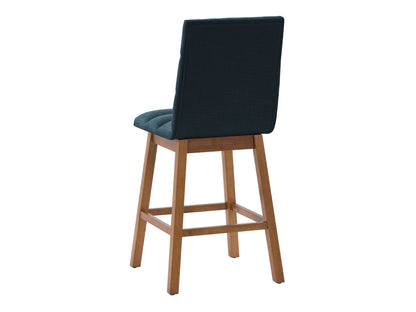 Blue channel tufted bar stools with black metal legs, featuring plush velvet upholstery and a modern design. Perfect for kitchen islands or home bars, combining comfort and style.