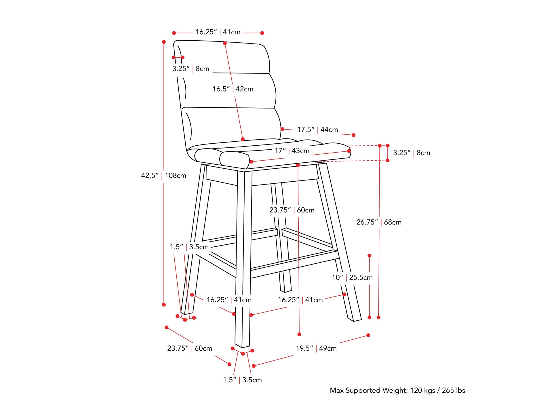 Light grey channel tufted bar stool with sleek metal legs, upholstered in soft fabric, featuring a comfortable high back and modern design, perfect for kitchen islands or home bars.