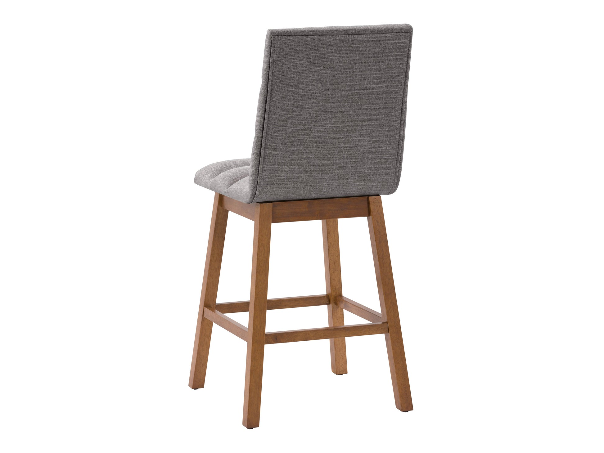 Light grey channel tufted bar stool with sleek metal legs, upholstered in soft fabric, featuring a comfortable high back and modern design, perfect for kitchen islands or home bars.