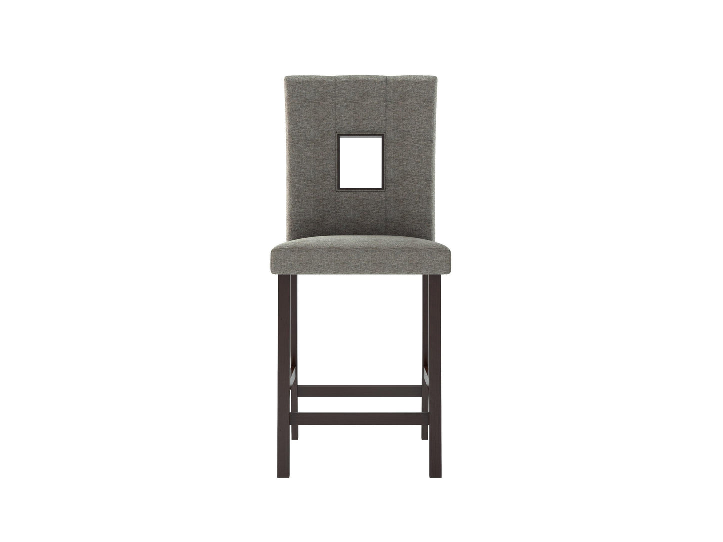 Set of 2 counter height dining chairs with beige upholstered seats, dark wooden frames, and stylish button tufting. Perfect for modern dining rooms or kitchens, offering comfort and elegance.
