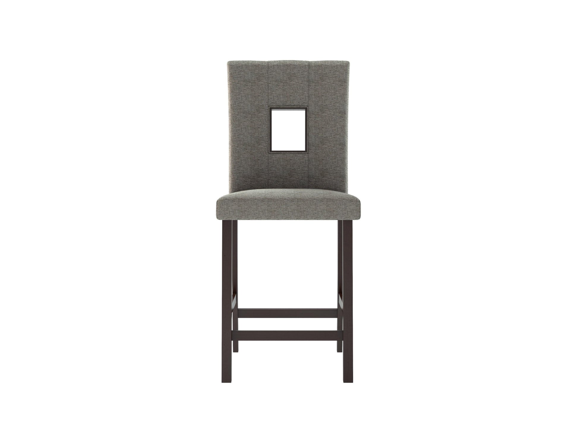 Set of 2 counter height dining chairs with beige upholstered seats, dark wooden frames, and stylish button tufting. Perfect for modern dining rooms or kitchens, offering comfort and elegance.