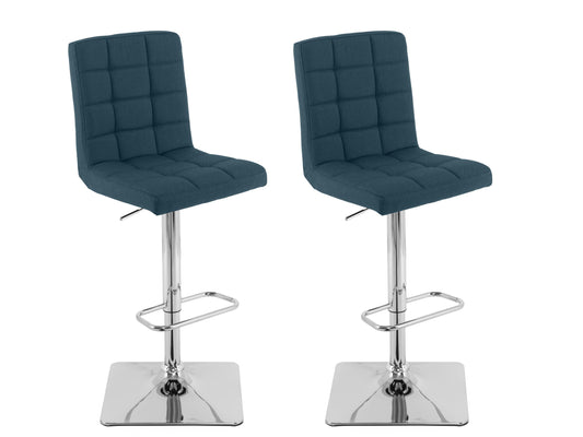 Dark blue high back bar stools, set of 2, featuring plush velvet upholstery, sleek black metal legs, and a comfortable footrest. Ideal for modern kitchens and home bars.