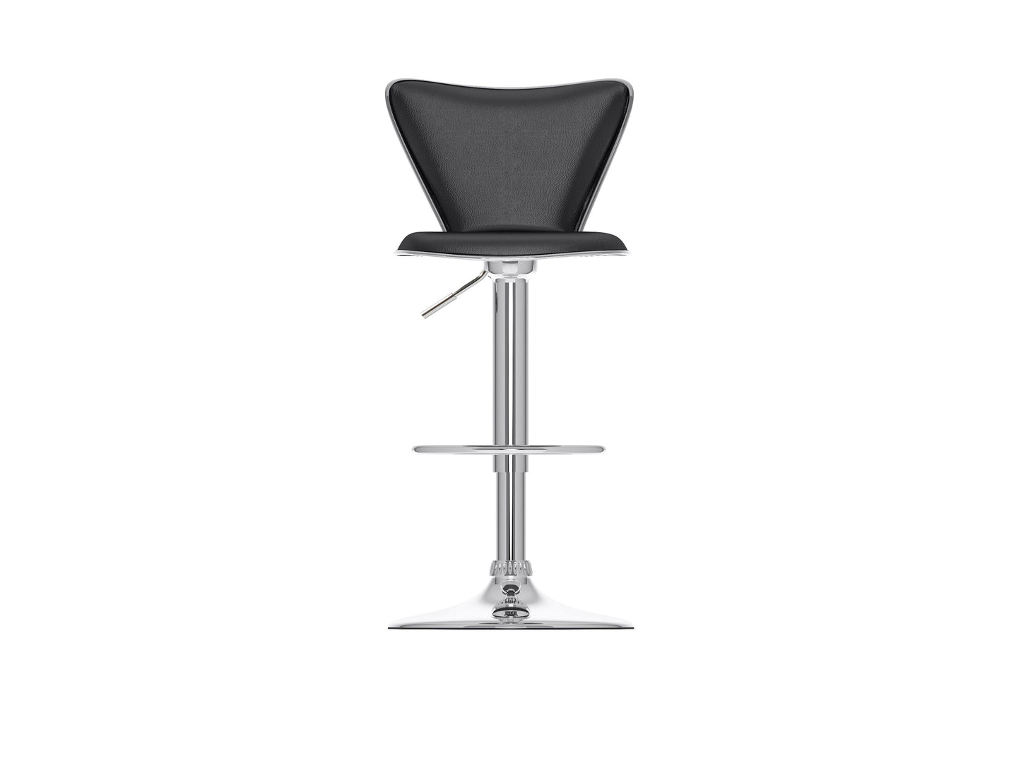 Black swivel bar stools set of 2, featuring cushioned seats, sleek metal legs, and footrests, perfect for modern kitchens or home bars. Durable faux leather upholstery with a contemporary design.