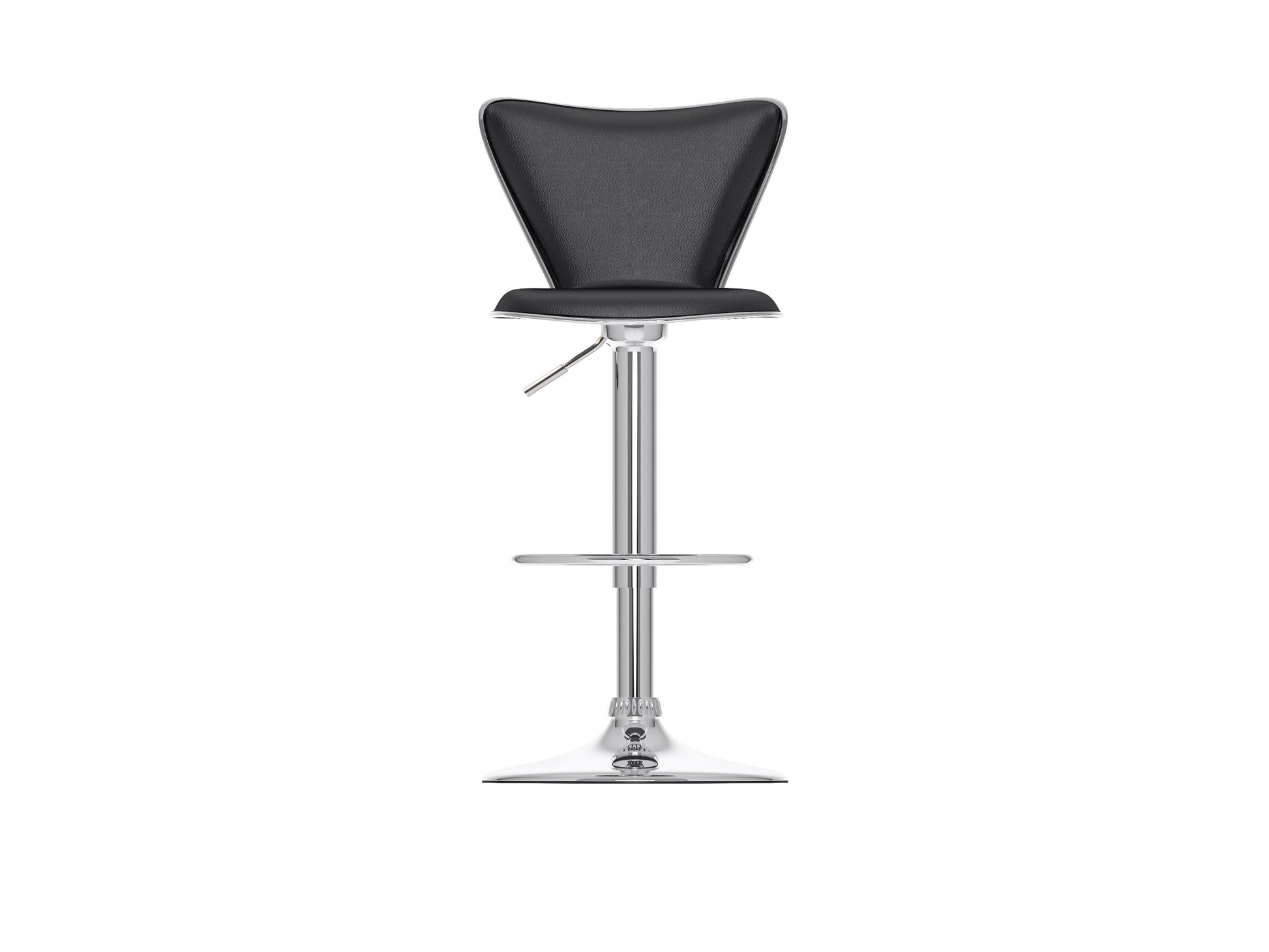 Black swivel bar stools set of 2, featuring cushioned seats, sleek metal legs, and footrests, perfect for modern kitchens or home bars. Durable faux leather upholstery with a contemporary design.