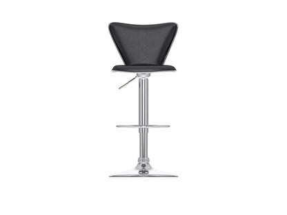 Black swivel bar stools set of 2, featuring cushioned seats, sleek metal legs, and footrests, perfect for modern kitchens or home bars. Durable faux leather upholstery with a contemporary design.
