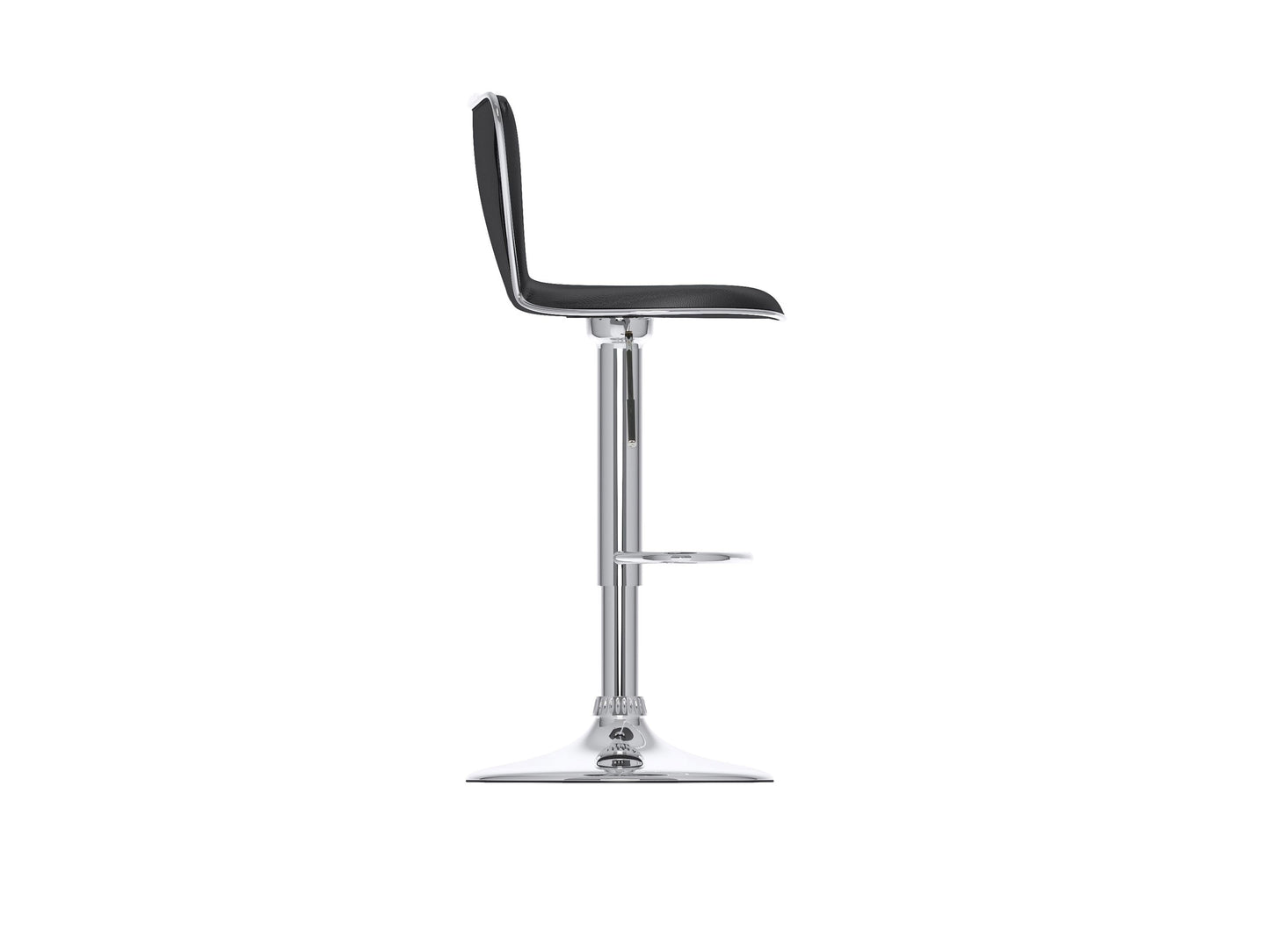 Black swivel bar stools set of 2, featuring cushioned seats, sleek metal legs, and footrests, perfect for modern kitchens or home bars. Durable faux leather upholstery with a contemporary design.