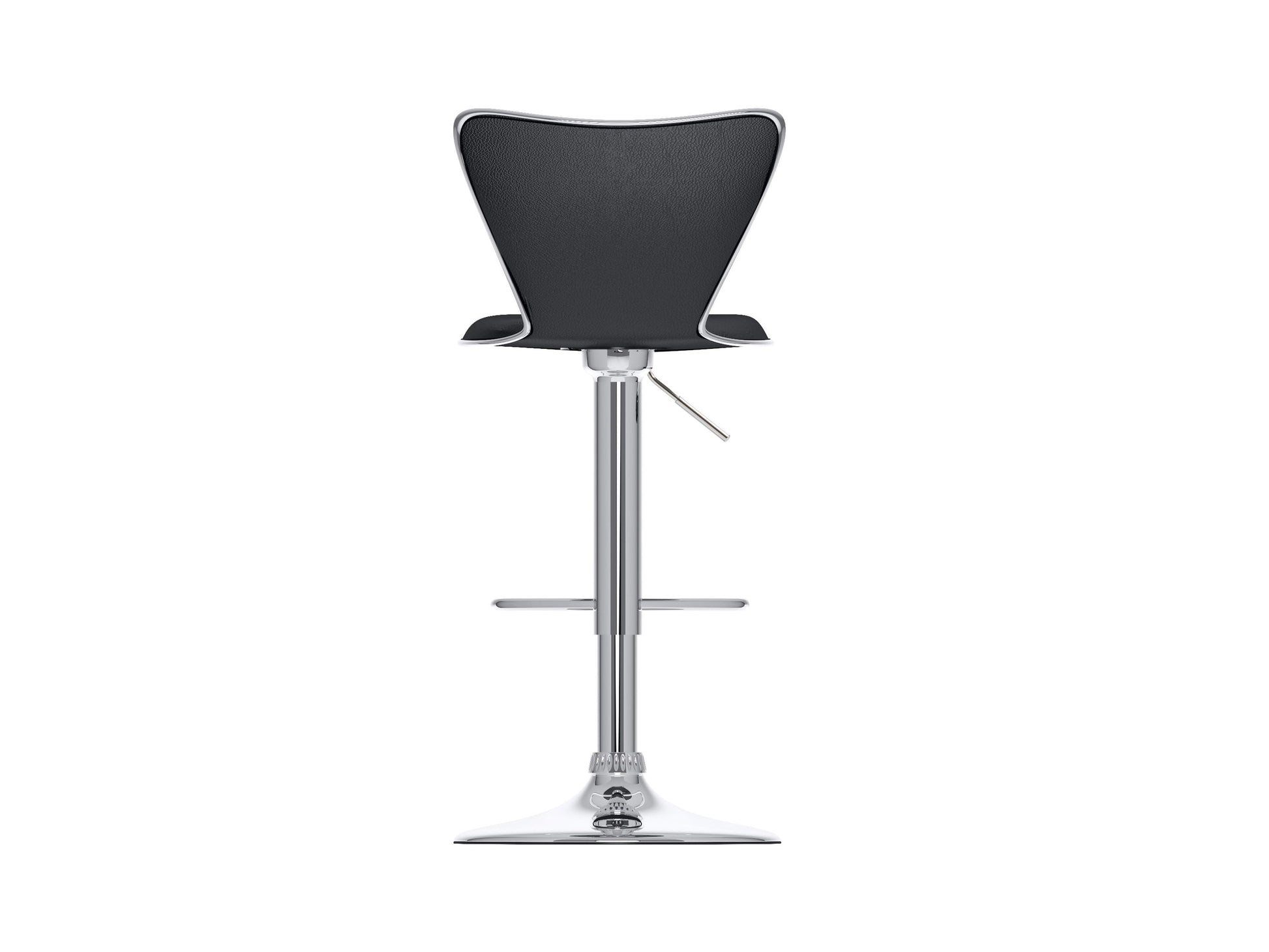 Black swivel bar stools set of 2, featuring cushioned seats, sleek metal legs, and footrests, perfect for modern kitchens or home bars. Durable faux leather upholstery with a contemporary design.