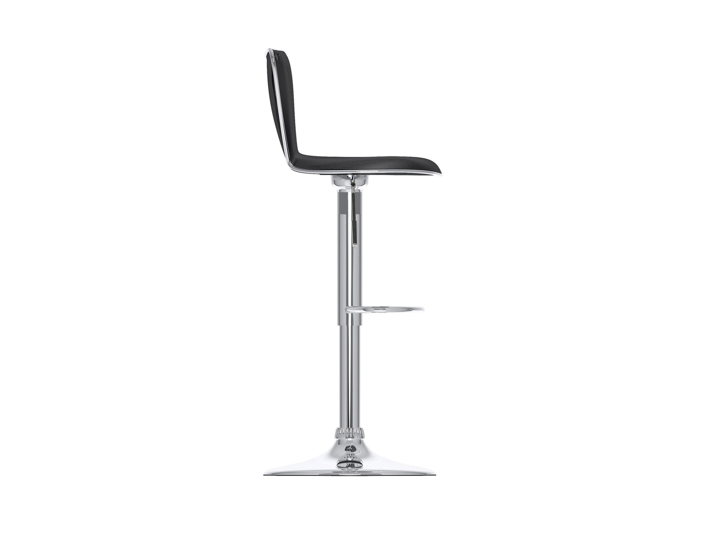 Black swivel bar stools set of 2, featuring cushioned seats, sleek metal legs, and footrests, perfect for modern kitchens or home bars. Durable faux leather upholstery with a contemporary design.