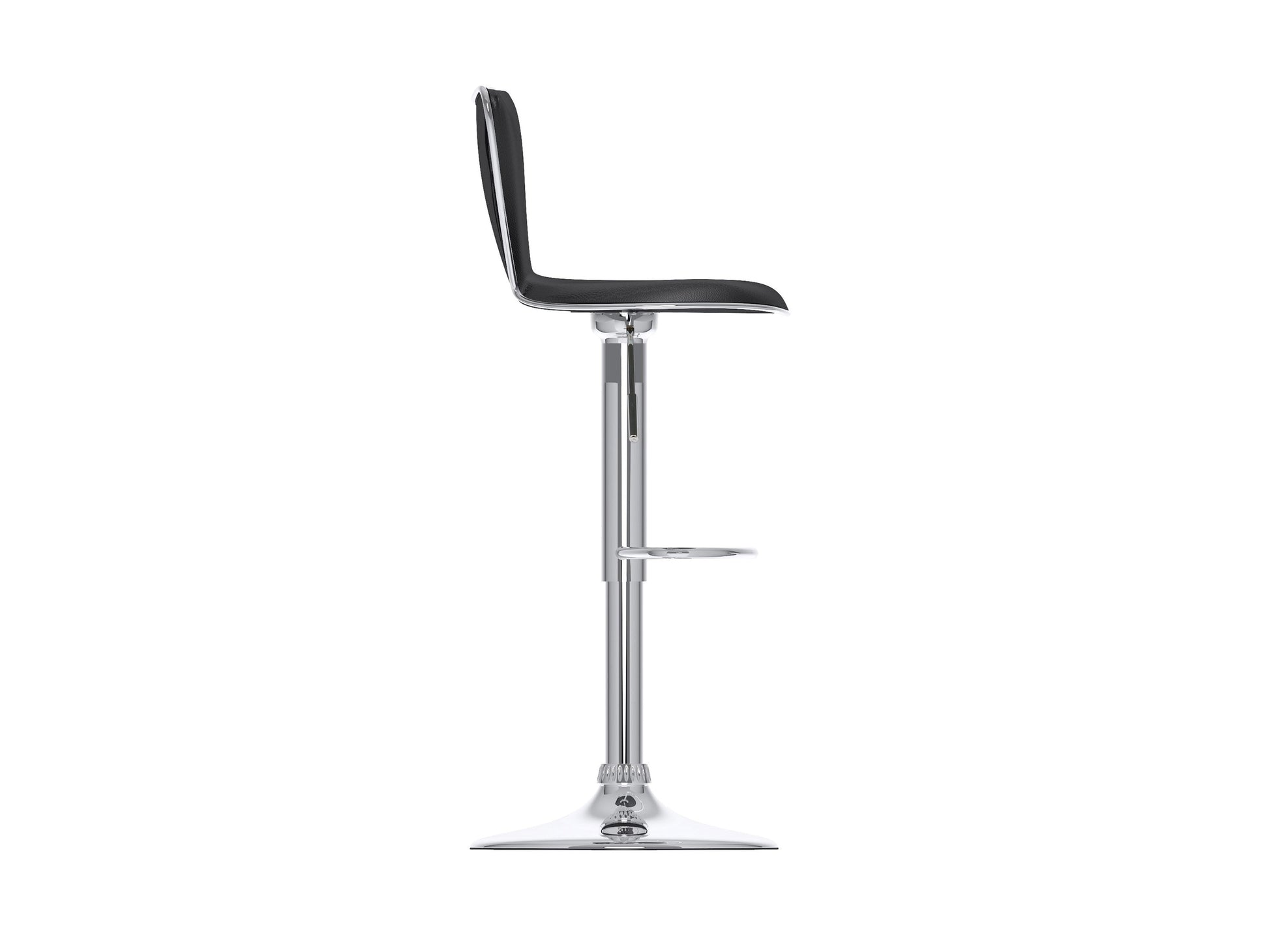 Black swivel bar stools set of 2, featuring cushioned seats, sleek metal legs, and footrests, perfect for modern kitchens or home bars. Durable faux leather upholstery with a contemporary design.