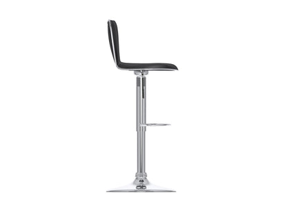 Black swivel bar stools set of 2, featuring cushioned seats, sleek metal legs, and footrests, perfect for modern kitchens or home bars. Durable faux leather upholstery with a contemporary design.