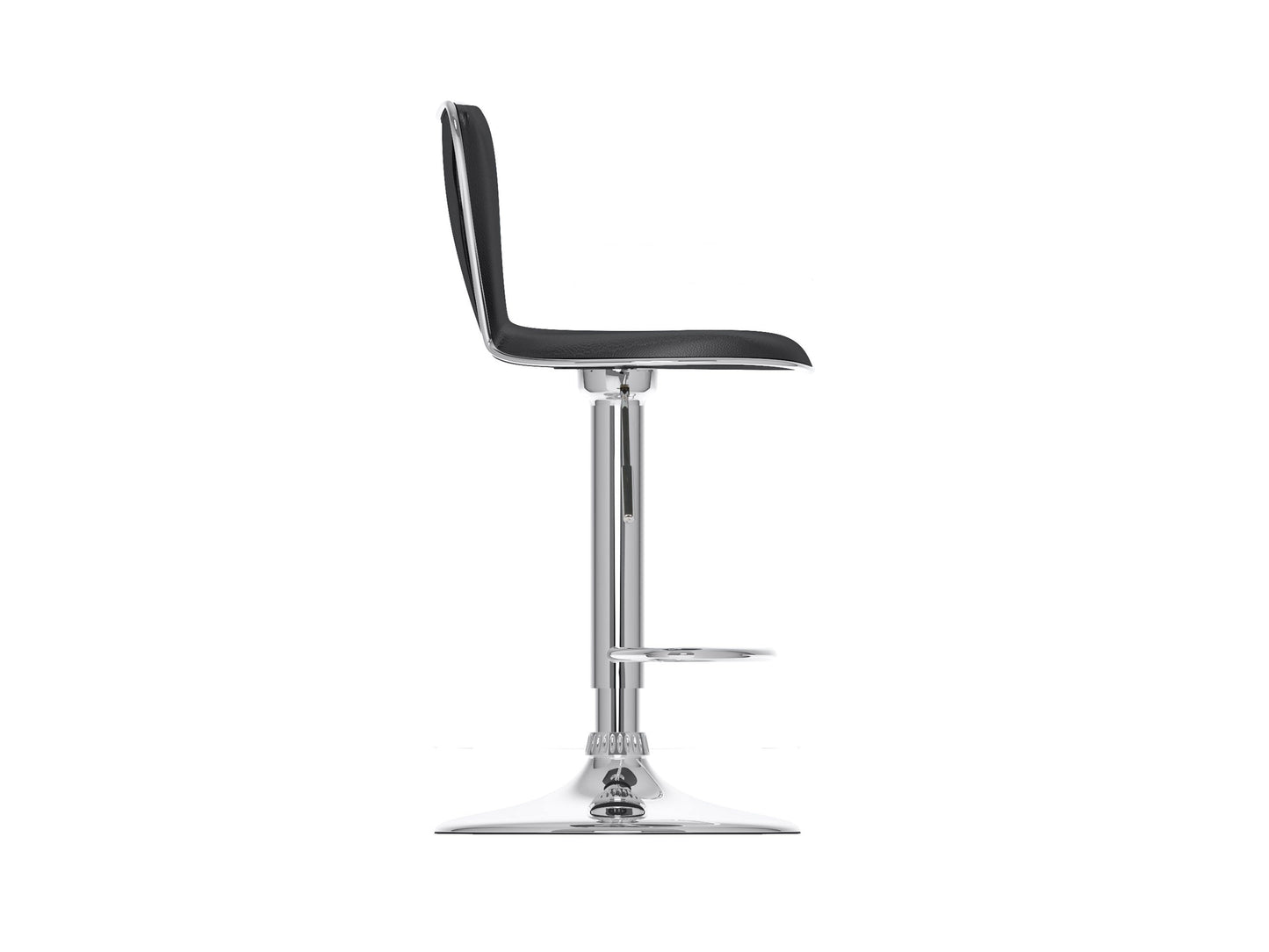 Black swivel bar stools set of 2, featuring cushioned seats, sleek metal legs, and footrests, perfect for modern kitchens or home bars. Durable faux leather upholstery with a contemporary design.