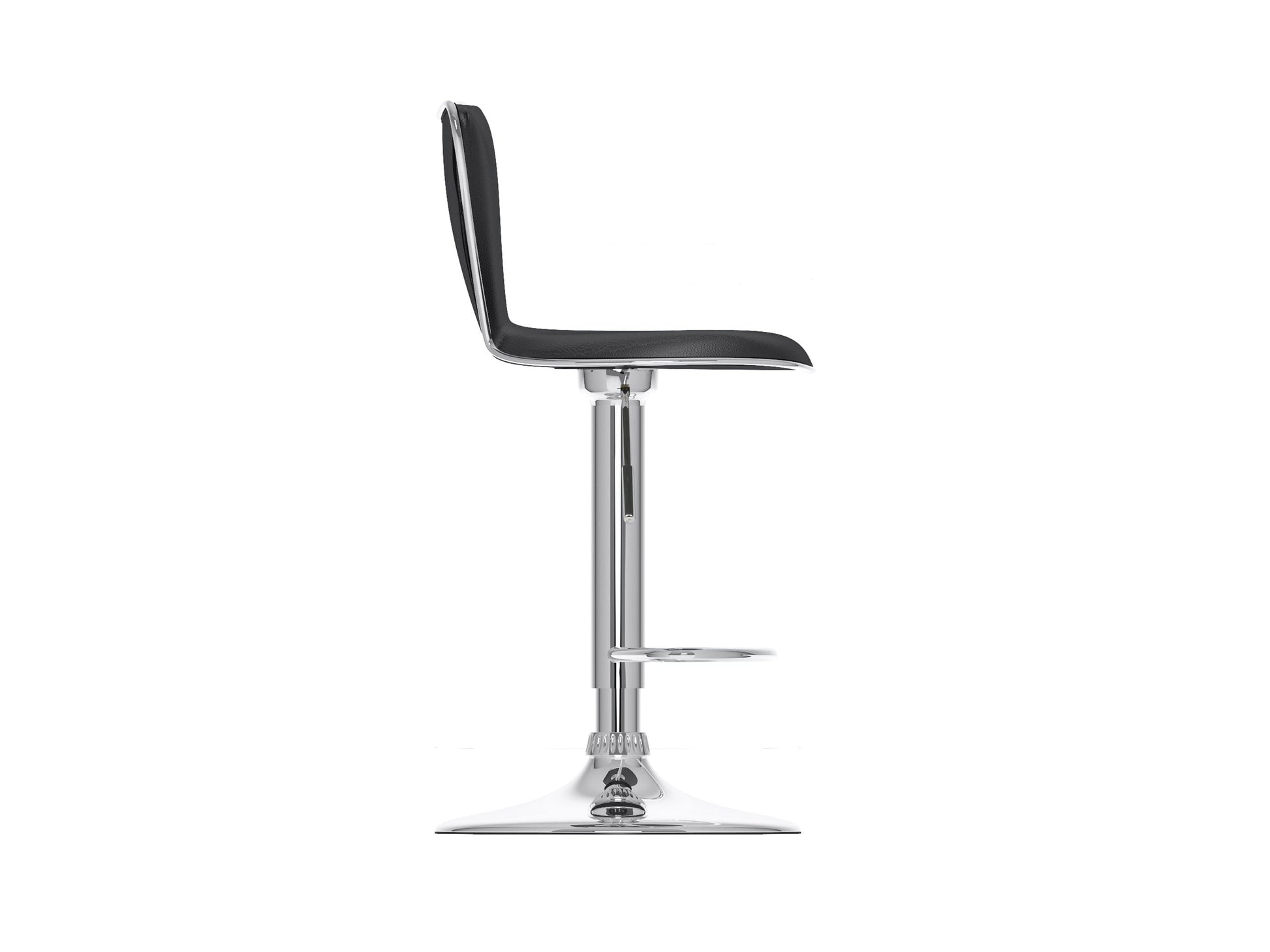 Black swivel bar stools set of 2, featuring cushioned seats, sleek metal legs, and footrests, perfect for modern kitchens or home bars. Durable faux leather upholstery with a contemporary design.