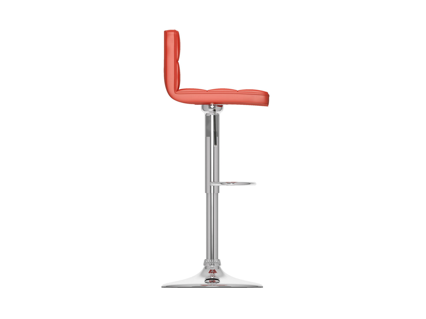 Set of 2 red swivel bar stools with cushioned seats, chrome-plated footrests, and adjustable height. Features a sleek, modern design with faux leather upholstery and a sturdy metal base, perfect for kitchen counters or home bars.