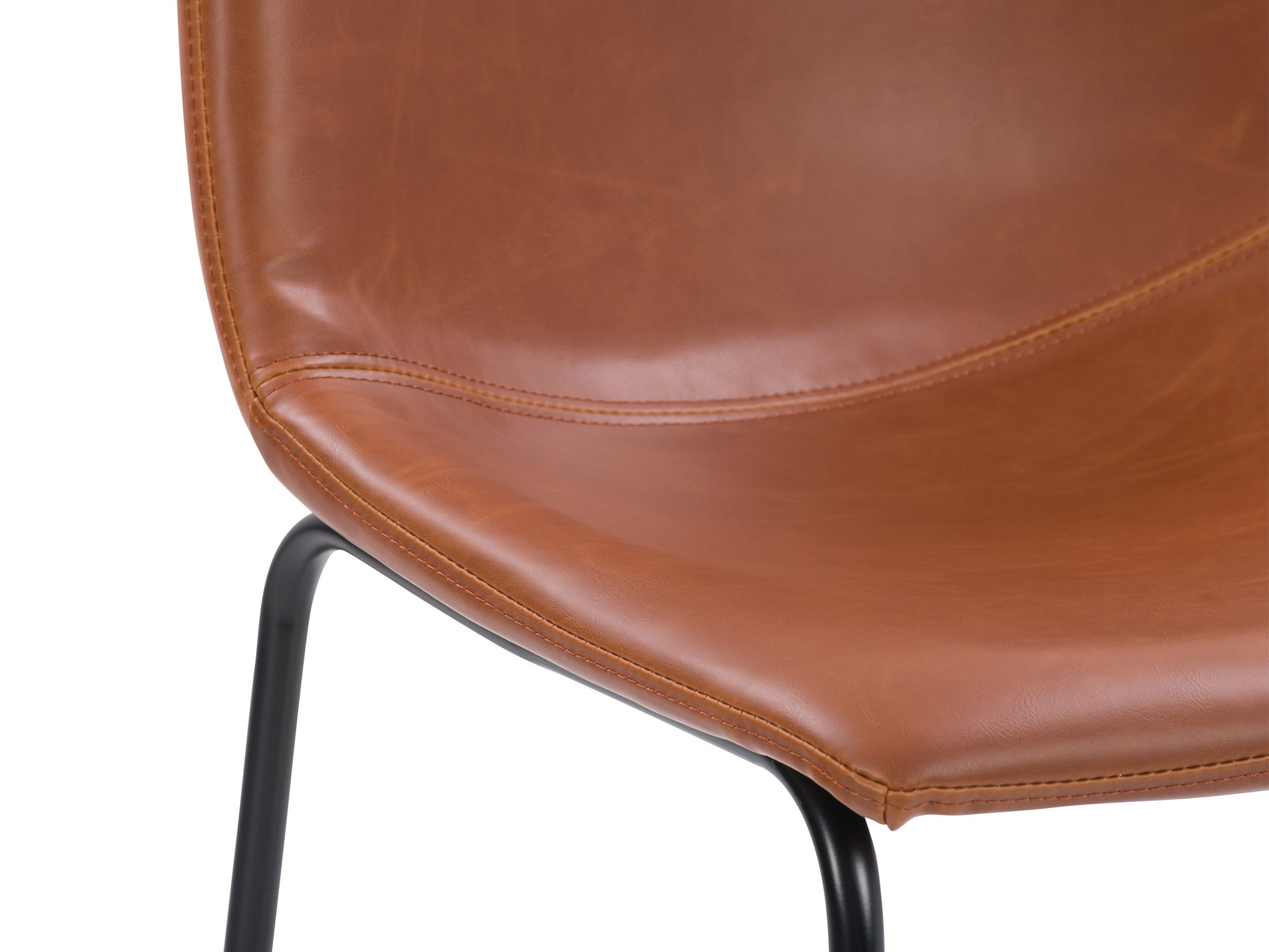 Brown metal bar stools set of 2 with cushioned seats, sleek black frames, and footrests. Ideal for kitchen islands or bar counters, these stools combine modern design with comfort and durability.