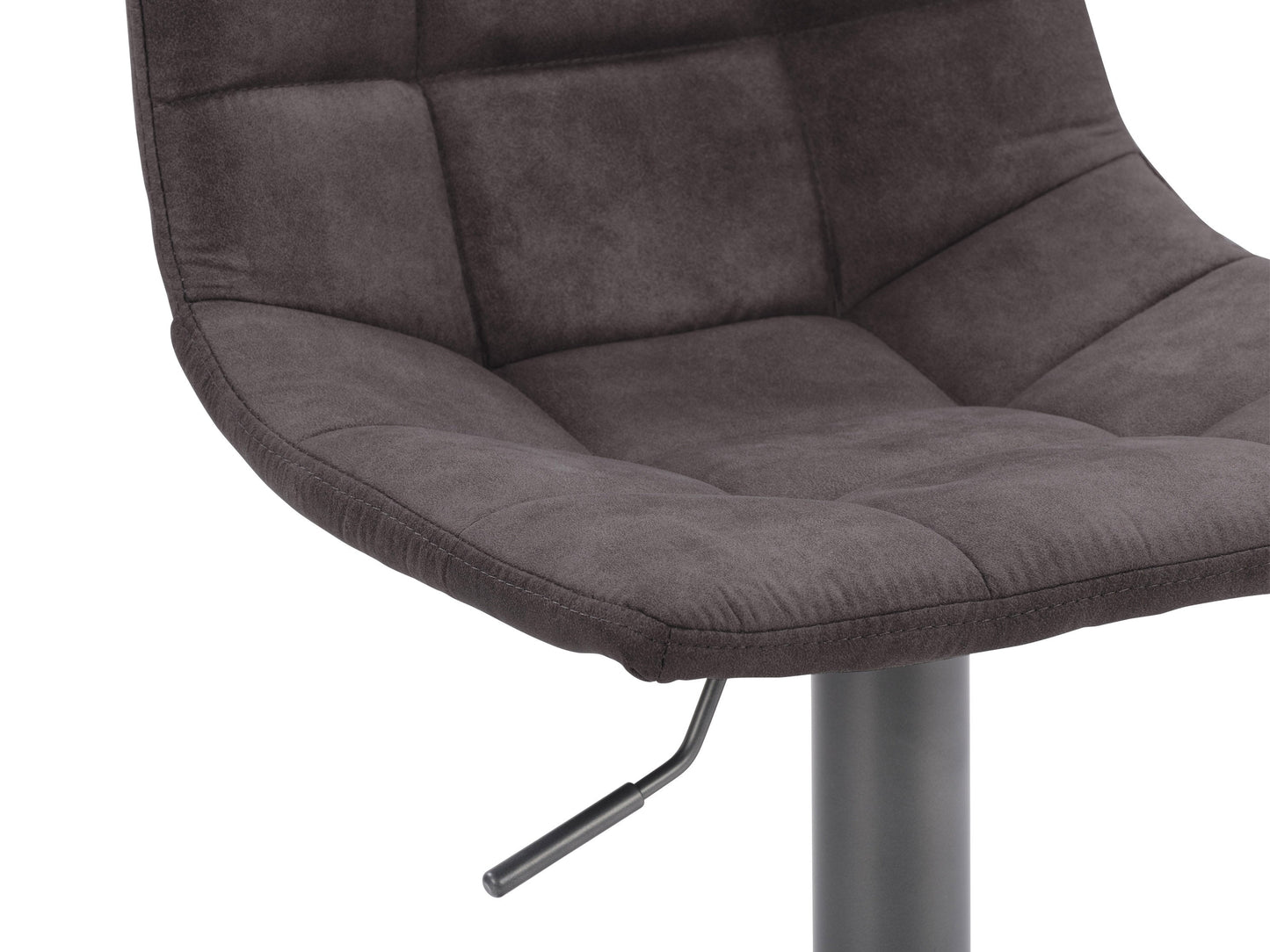 Dark grey swivel bar stools set of 2 with cushioned seats, metal legs, and footrests. Modern design, perfect for kitchen islands or home bars. Durable fabric and sturdy construction for comfort and style.