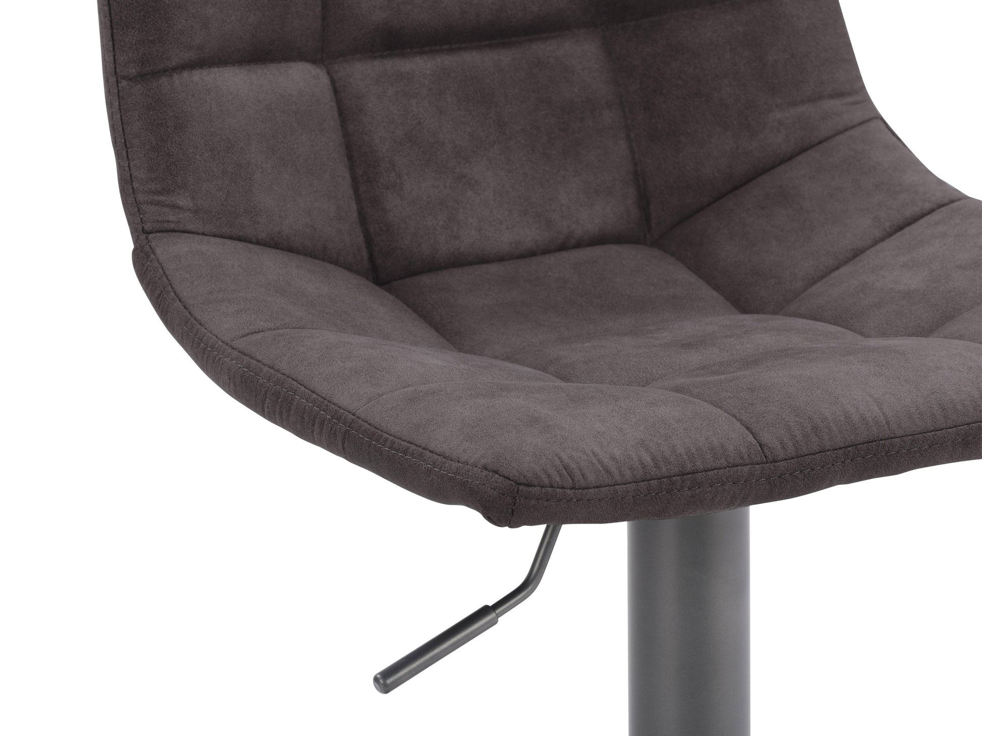 Dark grey swivel bar stools set of 2 with cushioned seats, metal legs, and footrests. Modern design, perfect for kitchen islands or home bars. Durable fabric and sturdy construction for comfort and style.