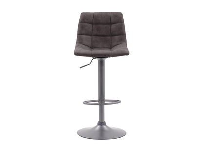 Dark grey swivel bar stools set of 2 with cushioned seats, metal legs, and footrests. Modern design, perfect for kitchen islands or home bars. Durable fabric and sturdy construction for comfort and style.