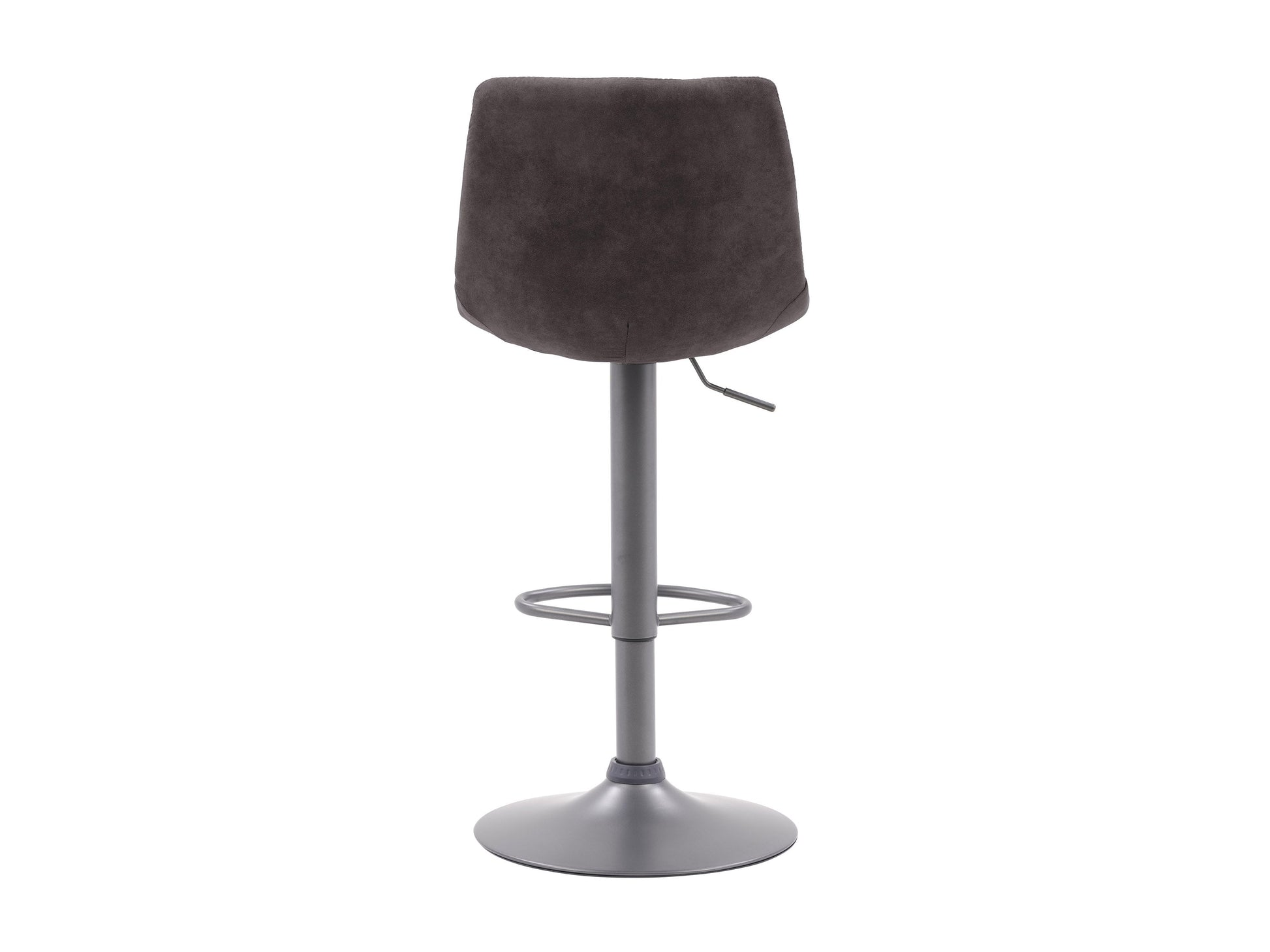 Dark grey swivel bar stools set of 2 with cushioned seats, metal legs, and footrests. Modern design, perfect for kitchen islands or home bars. Durable fabric and sturdy construction for comfort and style.
