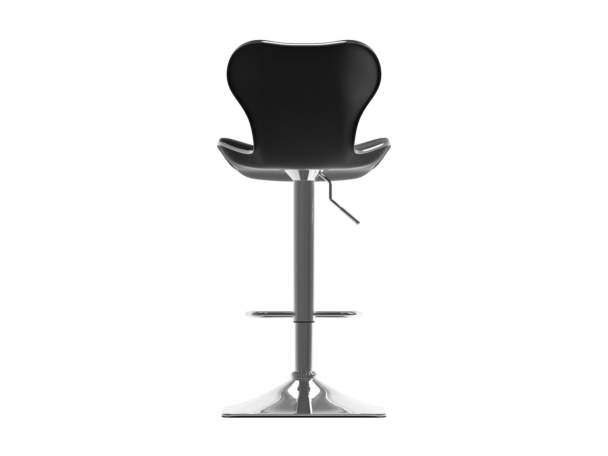 Black bar stools with backs, set of 2, featuring sleek metal frames, cushioned seats, and footrests. Perfect for modern kitchens or home bars.