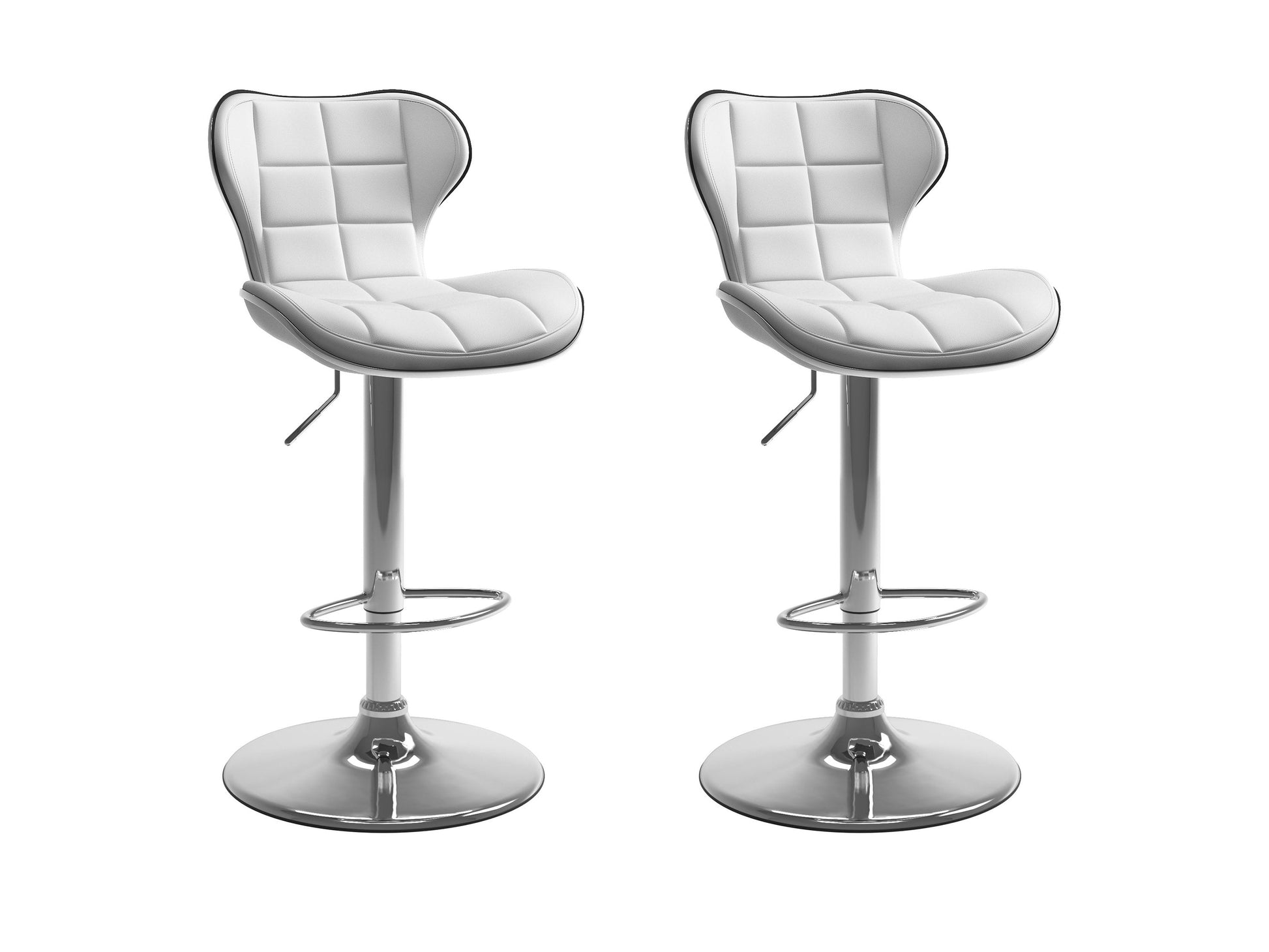White bar stools with backs, set of 2, featuring sleek modern design, cushioned seats, chrome footrests, and sturdy wooden legs, perfect for kitchen islands or home bars.