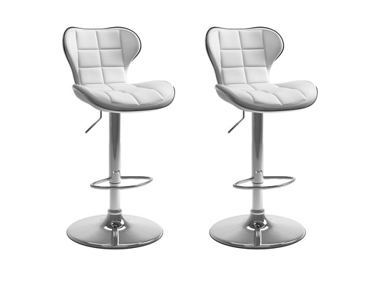 White bar stools with backs, set of 2, featuring sleek modern design, cushioned seats, chrome footrests, and sturdy wooden legs, perfect for kitchen islands or home bars.