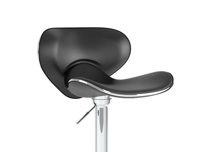 Black bar stools with backs, set of 2, featuring sleek metal frames, cushioned seats, and footrests. Perfect for modern kitchens or home bars.