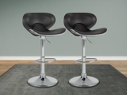 Black bar stools with backs, set of 2, featuring sleek metal frames, cushioned seats, and footrests. Perfect for modern kitchens or home bars.